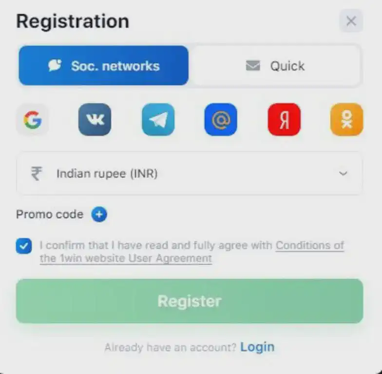 1win online registration